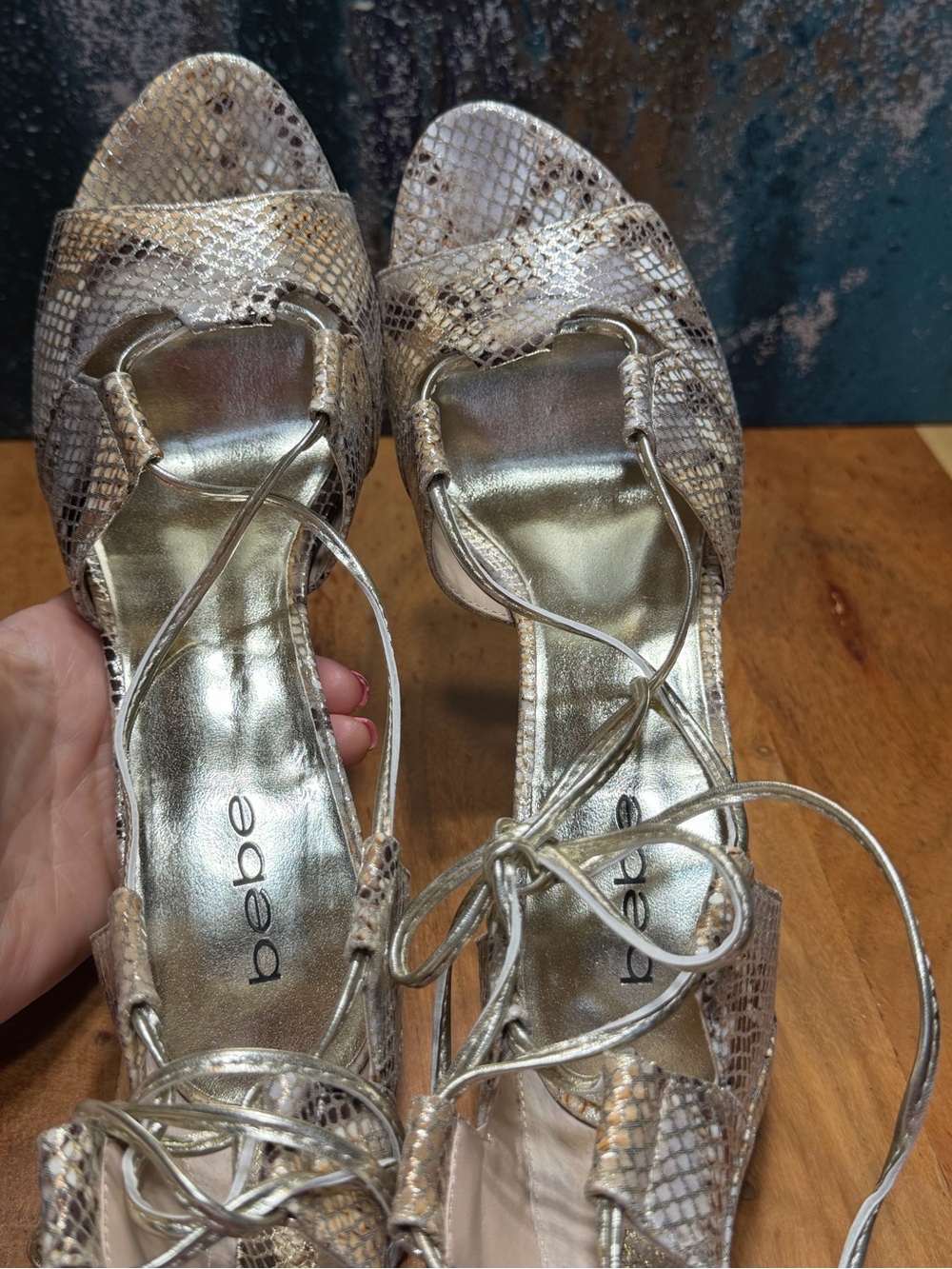 Bebe Rare Archival 2010s McBling Betinna Gladiator Heels Snakeskin 9 NWOT - Picture 6 of 15